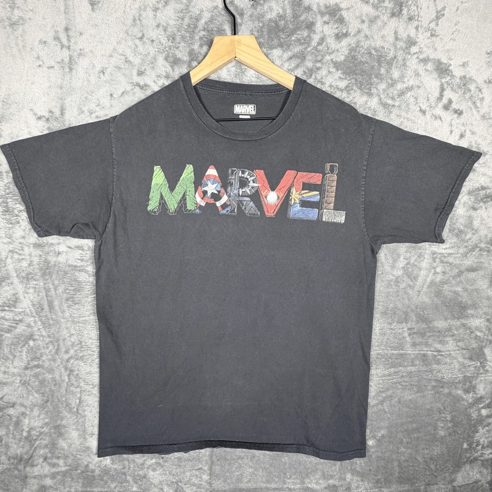 Marvel Mens The Avengers‎ T-Shirt L Gray Superhero Comic Logo Graphic Tee